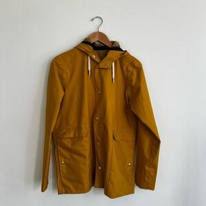 Mustard Yellow Raincoat with Hood and Water Resistant Fabric